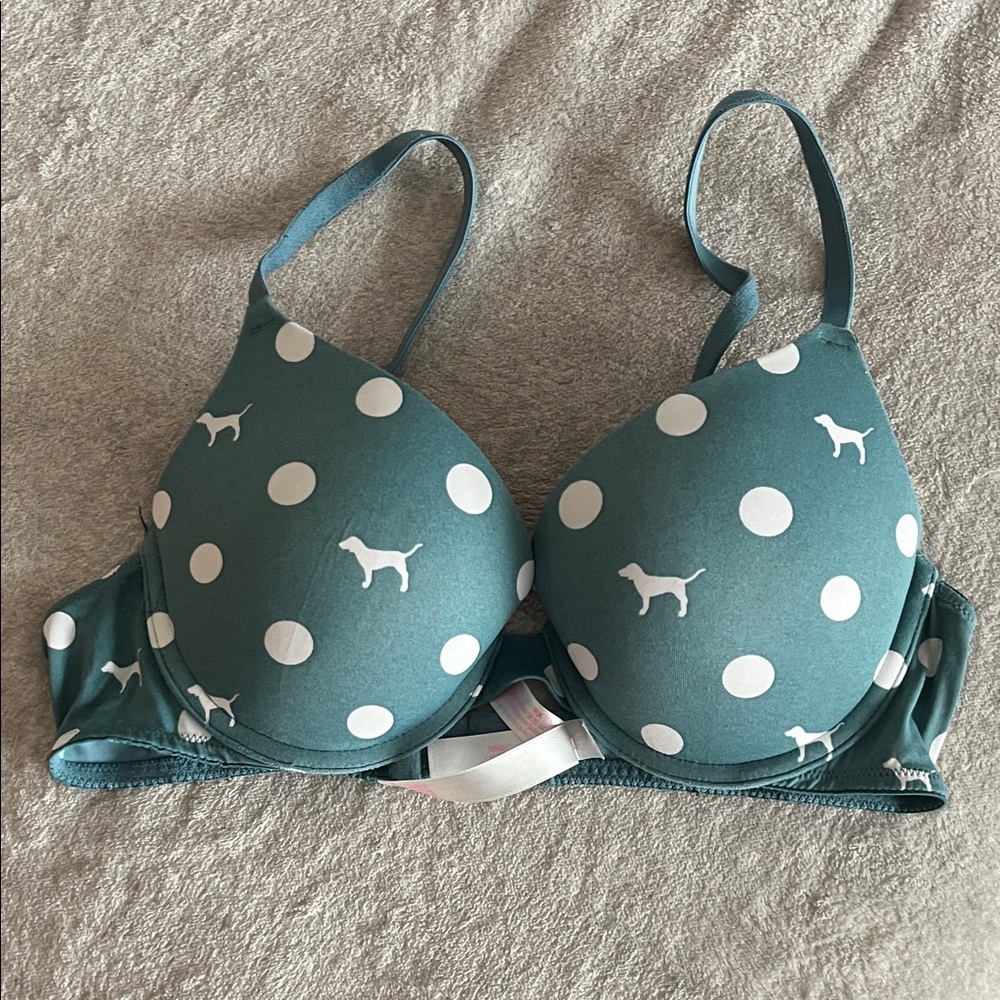 PINK Victoria's Secret Teal and Pink Bra with Polka Dots